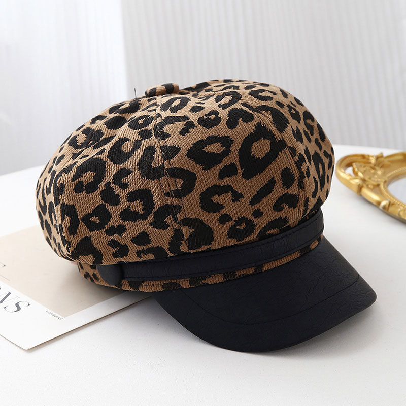 Bucket Hat Cotton - Retro Leopard Print Wide Brim Beret