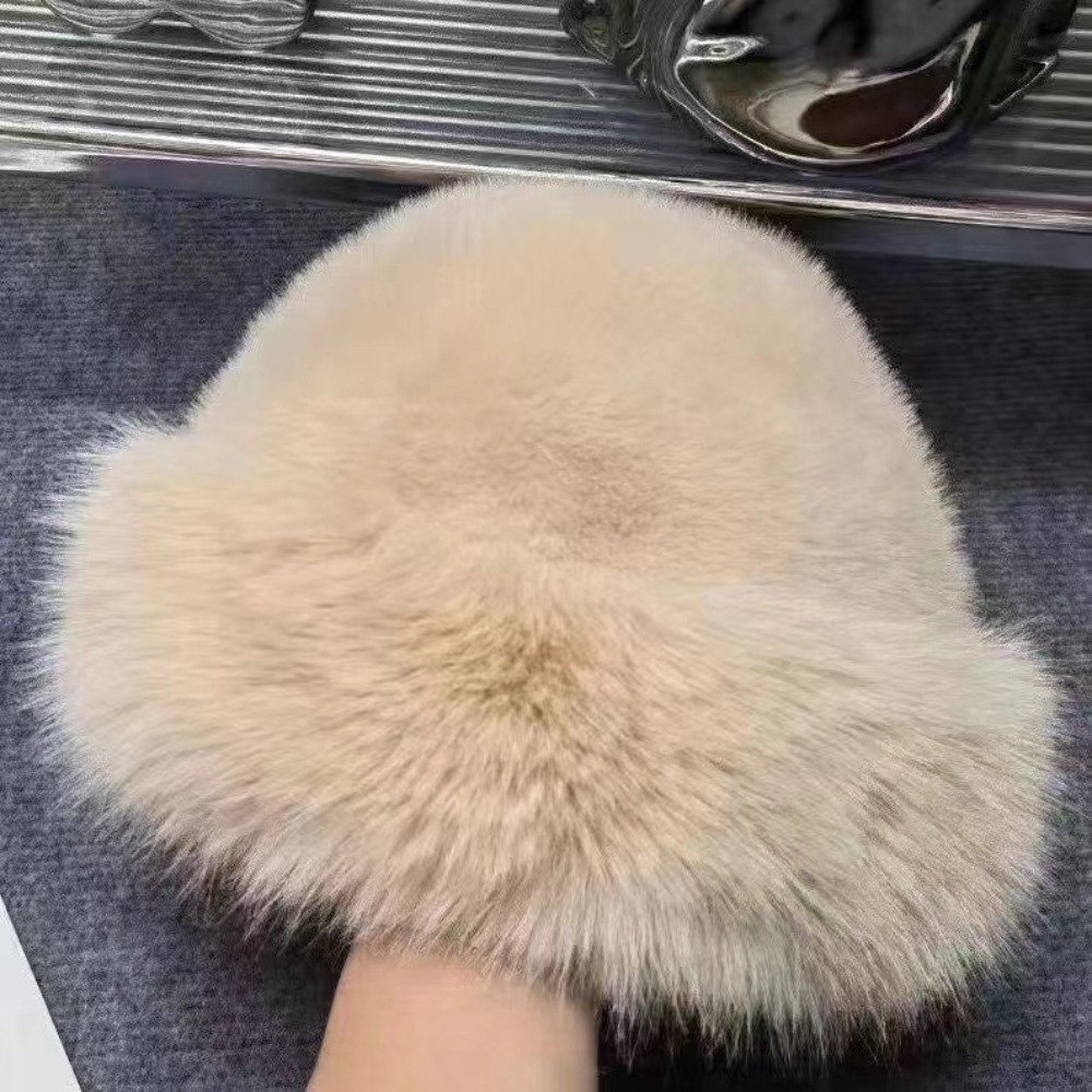 New Warm Fluffy Fur Bucket Hat - Bucket Hat Cotton 评论和价格