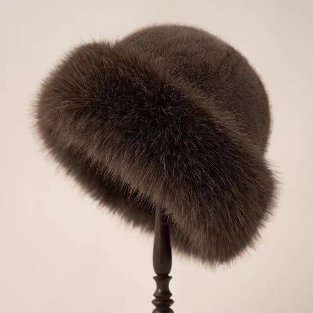 New Warm Fluffy Fur Bucket Hat - Bucket Hat Cotton 评论和价格