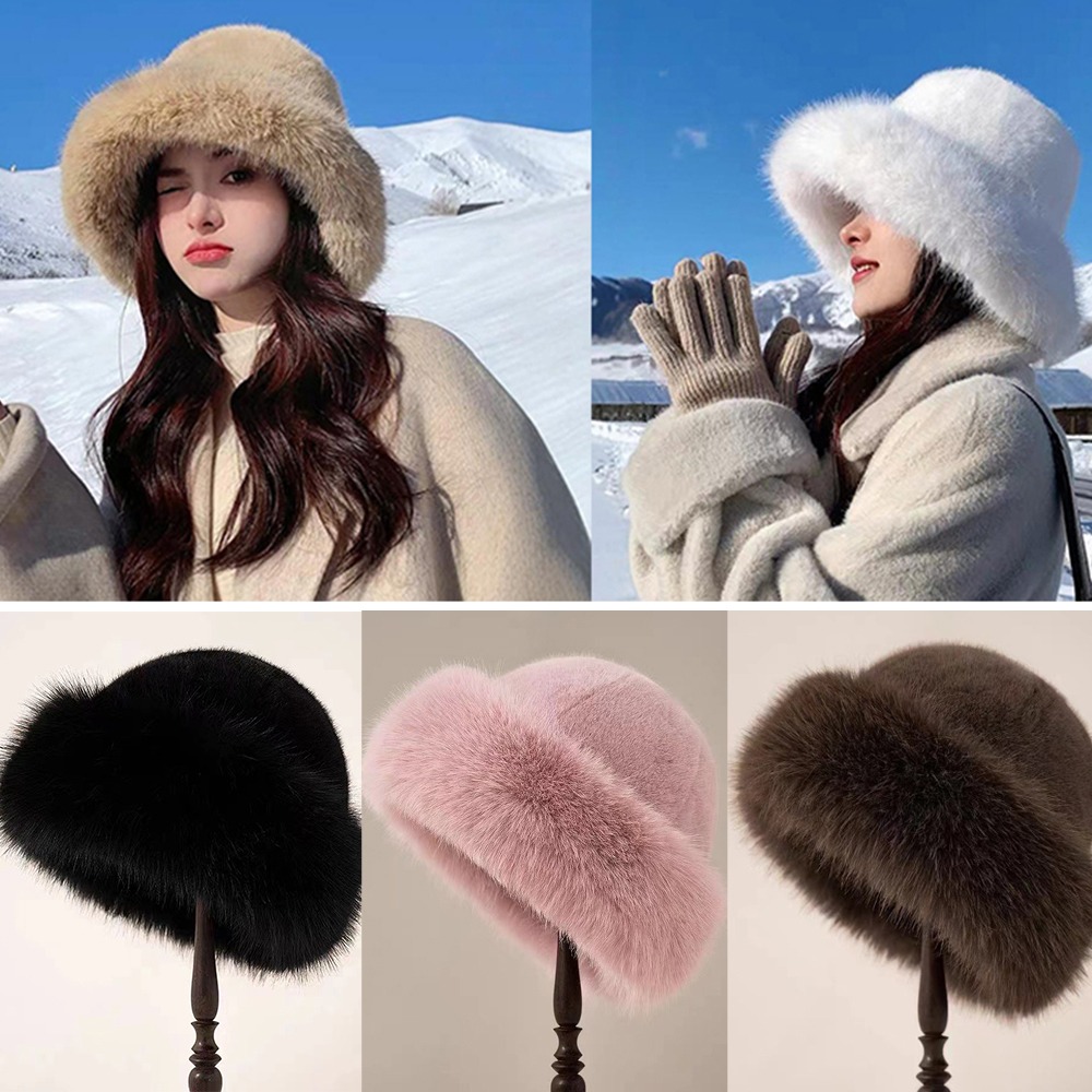 New Warm Fluffy Fur Bucket Hat - Bucket Hat Cotton 评论和价格